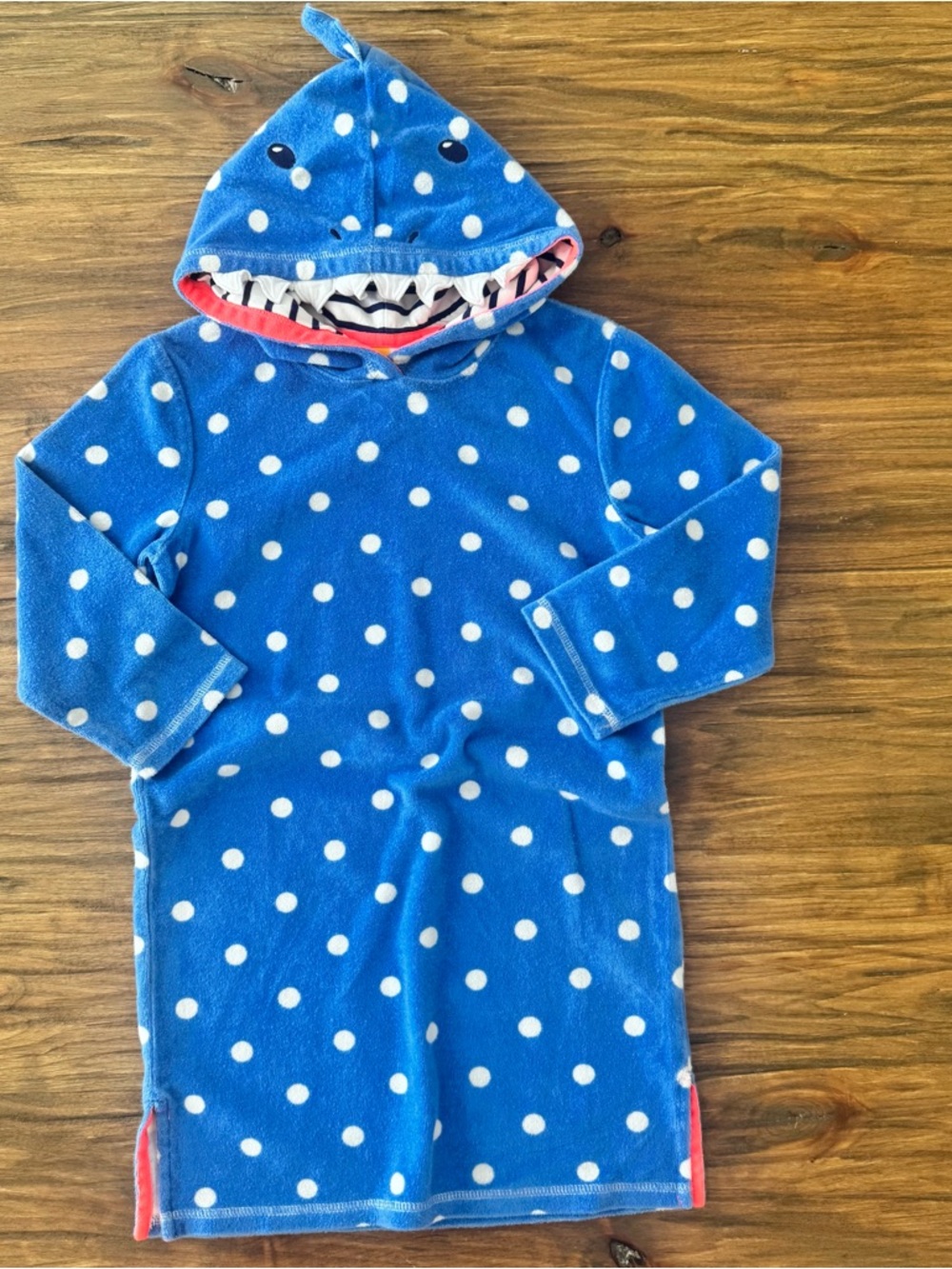 Mini Boden Blue Polka Dot Hooded Shark Swim Coverup size 6/7 - Picture 2 of 9